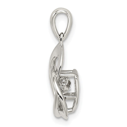 Sterling Silver Platinum-Plated Vibrant Moving Cz Swarovski Zirconia Center Stone Trinity Pendant