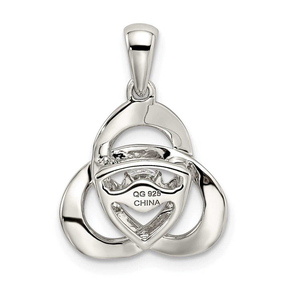 Sterling Silver Platinum-Plated Vibrant Moving Cz Swarovski Zirconia Center Stone Trinity Pendant