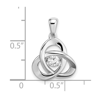 Sterling Silver Platinum-Plated Vibrant Moving Cz Swarovski Zirconia Center Stone Trinity Pendant