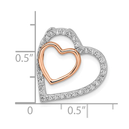Sterling Silver Rhodium And Rose-Tone W/Cz Heart Chain Slide