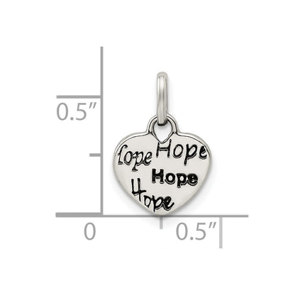 Sterling Silver Antiqued And Polished Hope Heart Charm