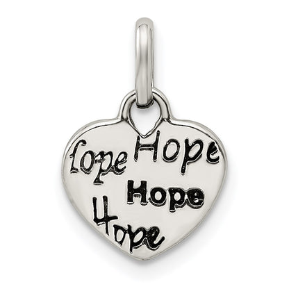 Sterling Silver Antiqued And Polished Hope Heart Charm