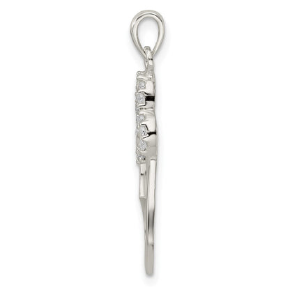 Sterling Silver Polished Cz Double Heart Pendant