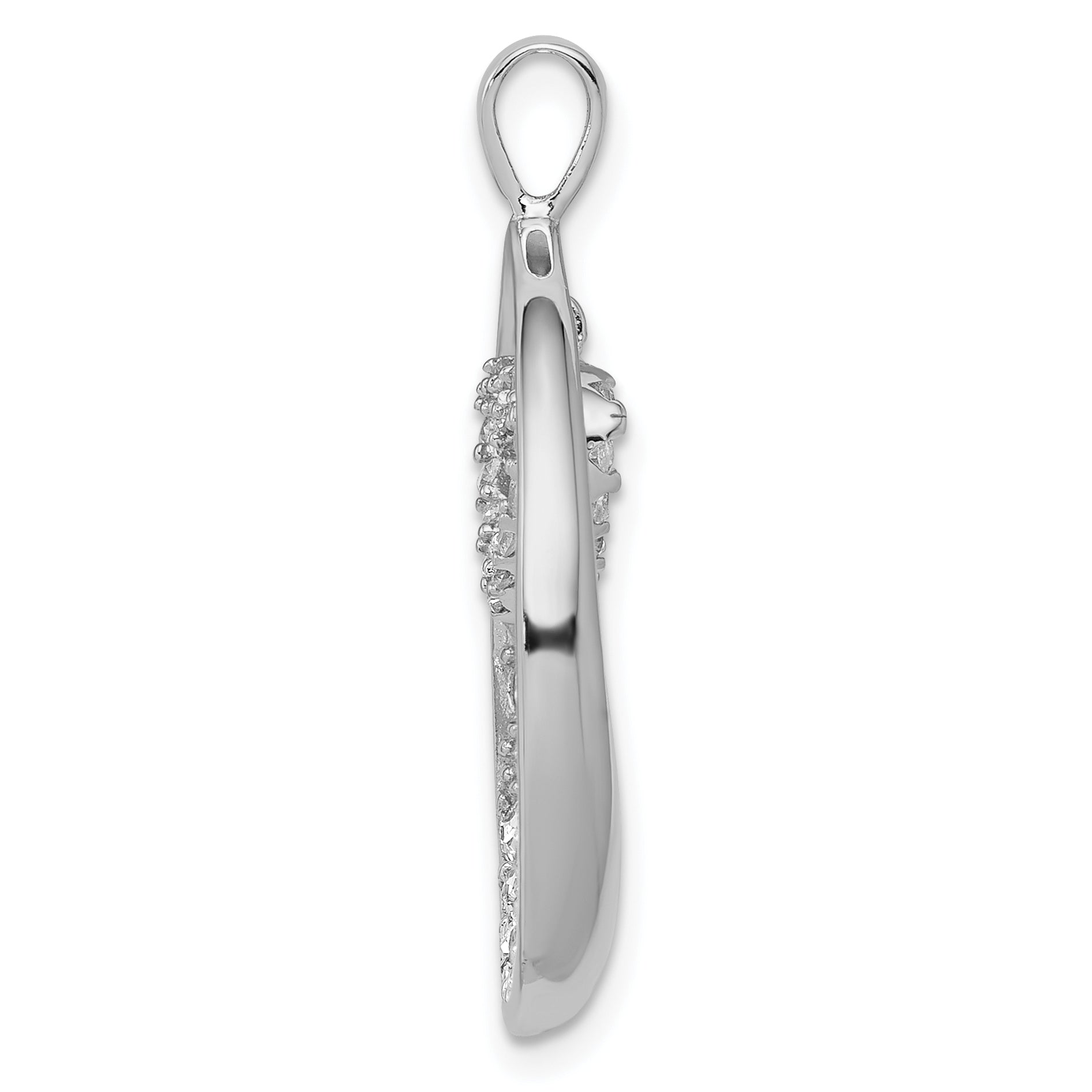 Sterling Silver Rhodium-Plated Cz Oval W/Dangle Heart Pendant