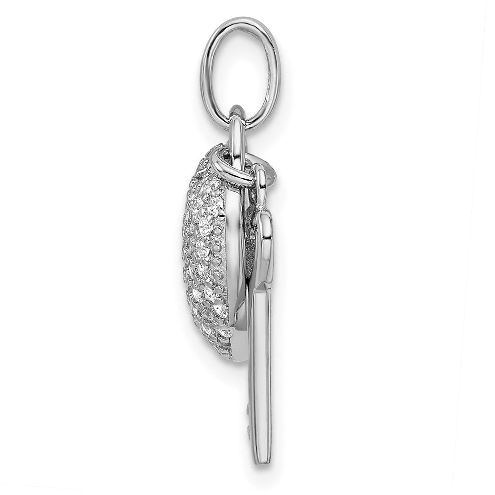 Sterling Silver Rhodium-Plated CZ Heart Lock & Key Pendant