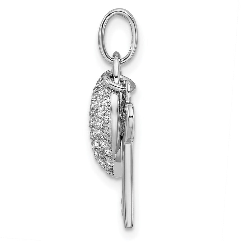 Sterling Silver Rhodium-Plated CZ Heart Lock & Key Pendant