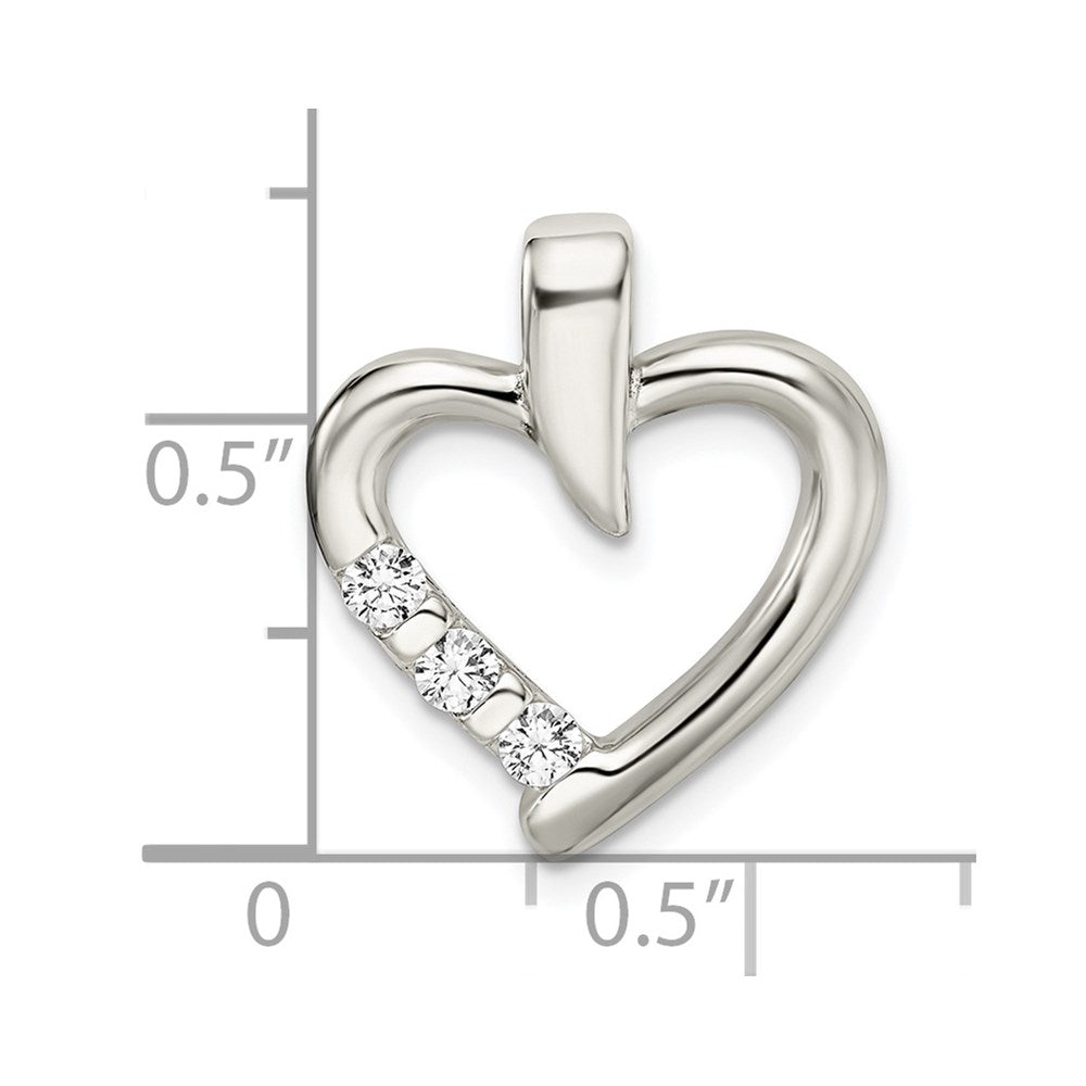 Sterling Silver Polished W/Cz Heart Slide
