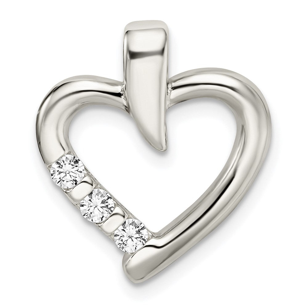 Sterling Silver Polished W/Cz Heart Slide