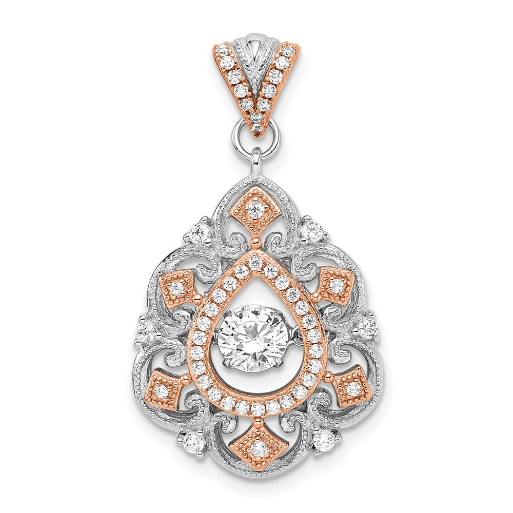Sterling Silver Plat-Plate Rose-Tone Vibrant Cz Fancy Penda