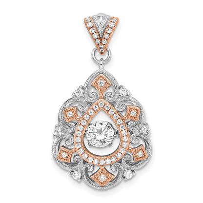 Sterling Silver Plat-Plate Rose-Tone Vibrant Cz Fancy Penda