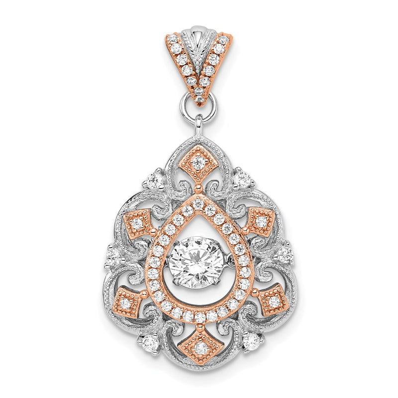 Sterling Silver Plat-Plate Rose-Tone Vibrant Cz Fancy Penda