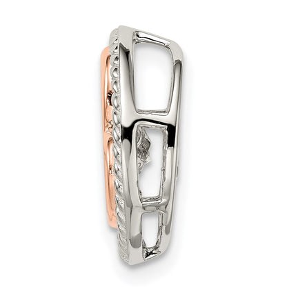 Sterling Silver Plat-Plate Rose-Tone Vibrant Swar Zirconia Heart Chain Slid