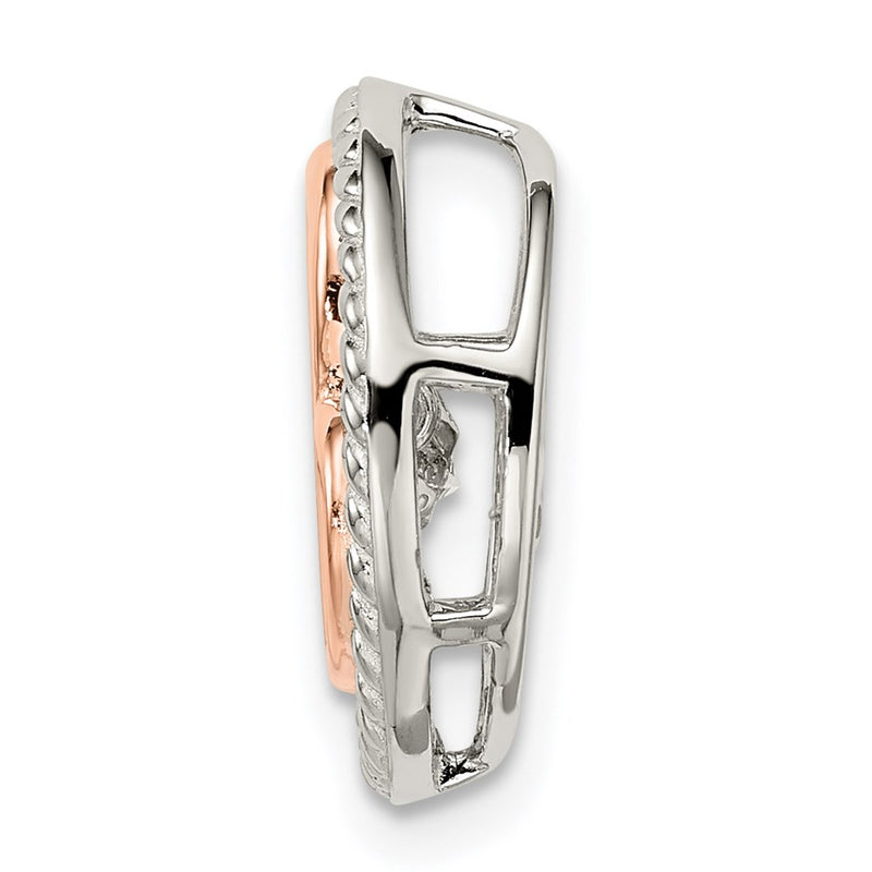 Sterling Silver Plat-Plate Rose-Tone Vibrant Swar Zirconia Heart Chain Slid