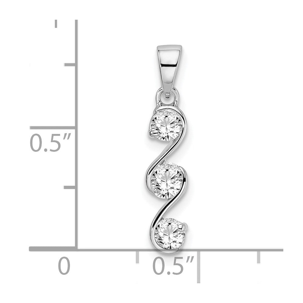 Sterling Silver Rhodium-Plated Swirl 3-Stone Cz Pendant