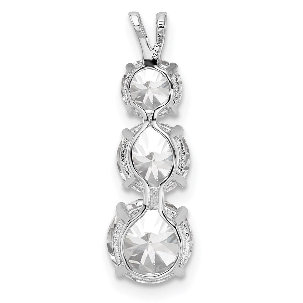 Sterling Silver Rhodium-Plated Polished Cz Round Shaped 3 Stone Pendant