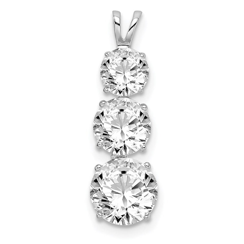 Sterling Silver Rhodium-Plated Polished Cz Round Shaped 3 Stone Pendant