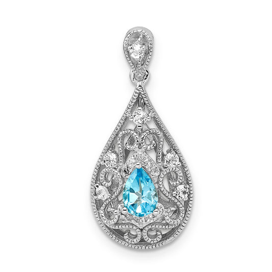 Sterling Silver Rhodium-plated Blue & White Topaz Teardrop Pendant
