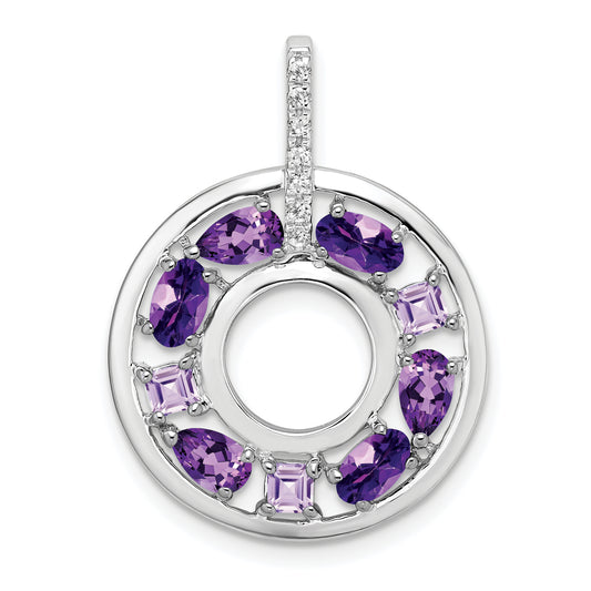 Sterling Silver Rhodium-Plated Amethyst And Cz Circle Pendant