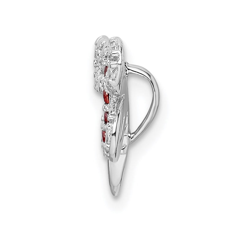 Sterling Silver Rhodium-Plated Diamond And Red Cz Dragonfly Chain Slide