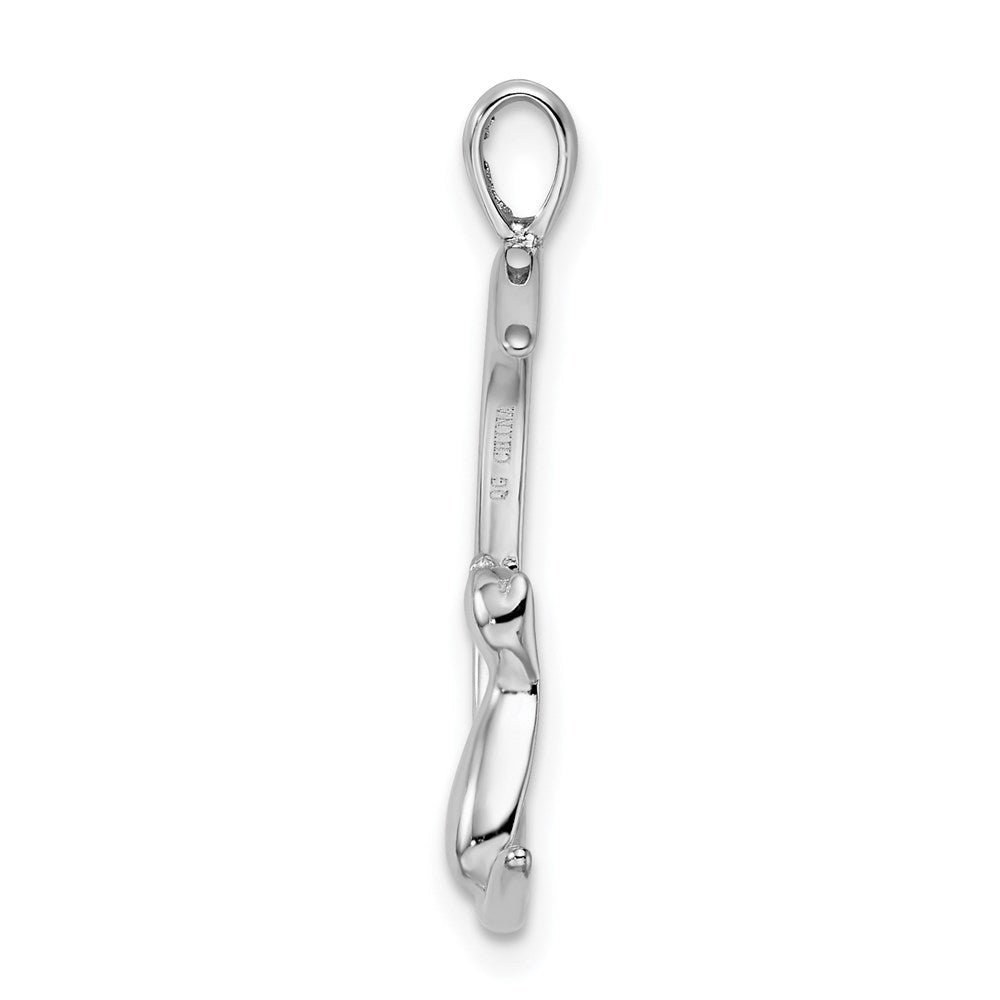 Sterling Silver Rhodium-Plated Cat On Moon Pendant