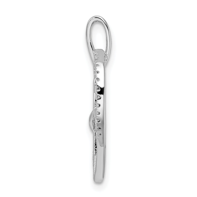 Sterling Silver Rhodium-Plated Cz Heart With Cat Silhouette Pendant