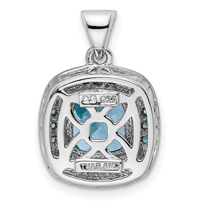 Sterling Silver Rhodium-plate Diamond & Lt Swiss Blue Topaz Pendant