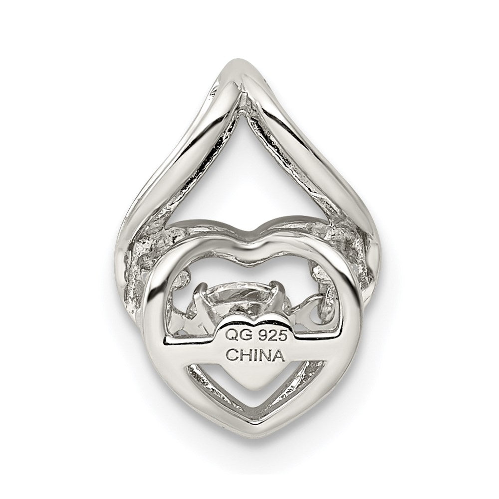 Sterling Silver Platinum Plated Vibrant Swaro Zirconia Heart Chain Slide