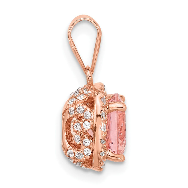 Sterling Silver Rose-Tone Square Crystal Pendant