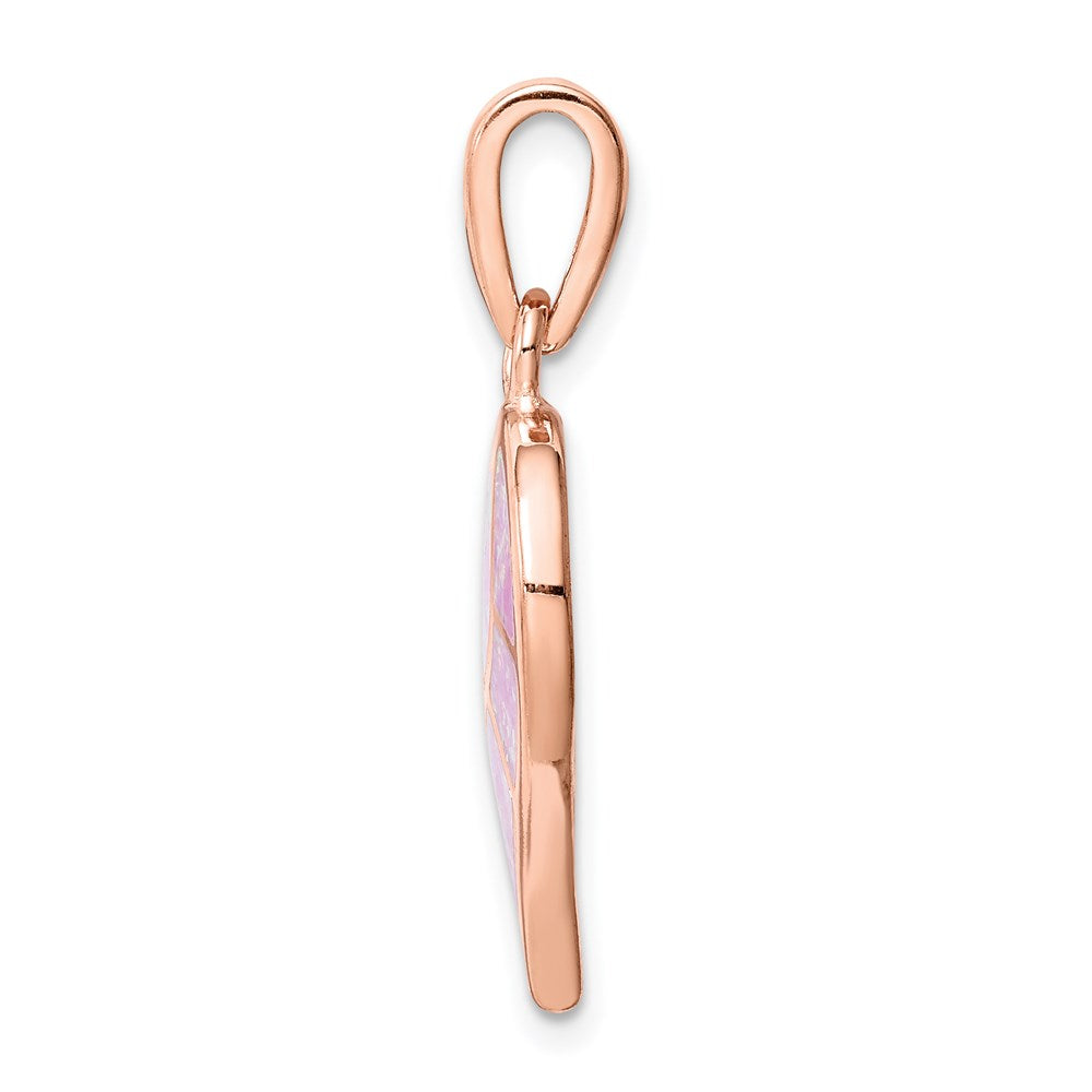 Sterling Silver Rose-Tone Created Pink Opal Inlay Heart Pendant