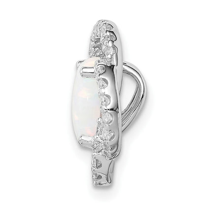 Sterling Silver Rhodium Plated Cz And Lab Created Opal Chain Siide