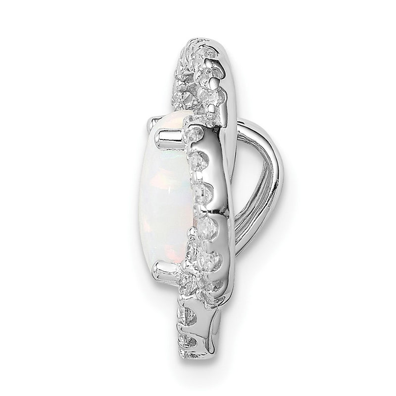 Sterling Silver Rhodium Plated Cz And Lab Created Opal Chain Siide