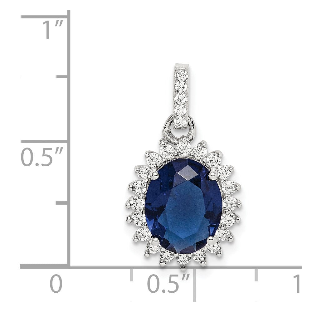 Sterling Silver Rhodium-Plated Blue And Clear Cz Pendant