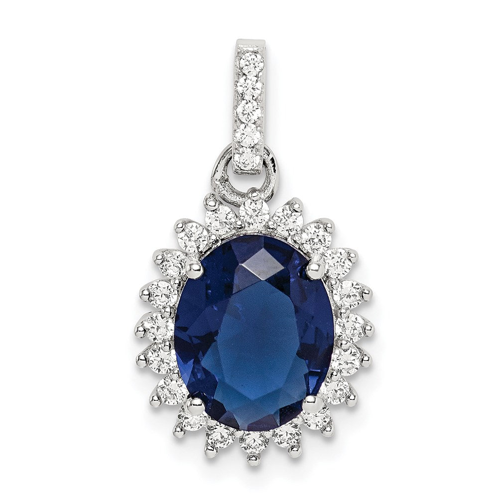 Sterling Silver Rhodium-Plated Blue And Clear Cz Pendant