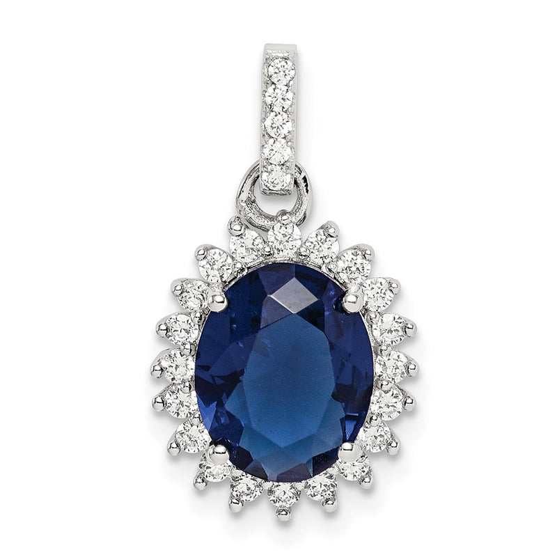 Sterling Silver Rhodium-Plated Blue And Clear Cz Pendant