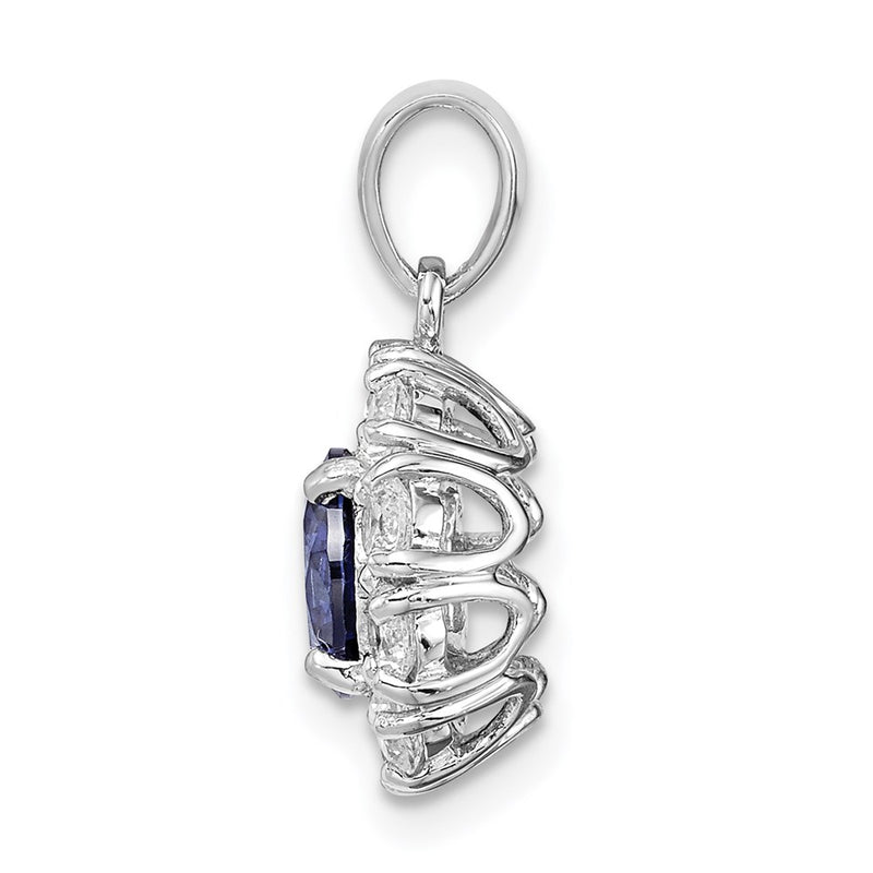 Sterling Silver Rhodium-Plated Blue And White Cz Halo Pendant
