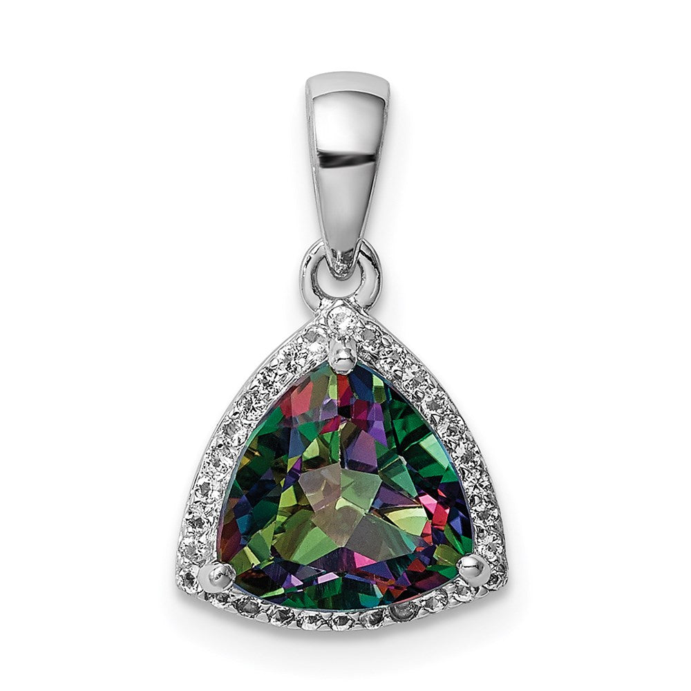 Sterling Silver Rhod-Plated Trillion Mystic Fire/White Topaz Pendant