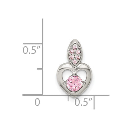Sterling Silver Pink Cz Heart Chain Slide Pendant