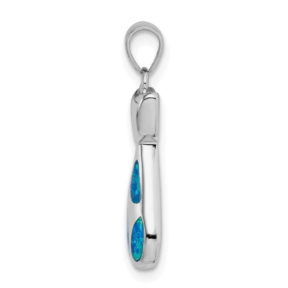 Sterling Silver Rhodium-Plated Cat W/Created Opal Accents Pendant