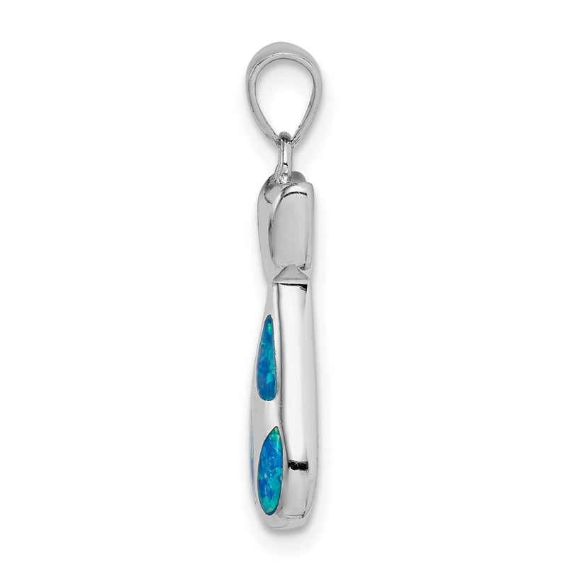 Sterling Silver Rhodium-Plated Cat W/Created Opal Accents Pendant
