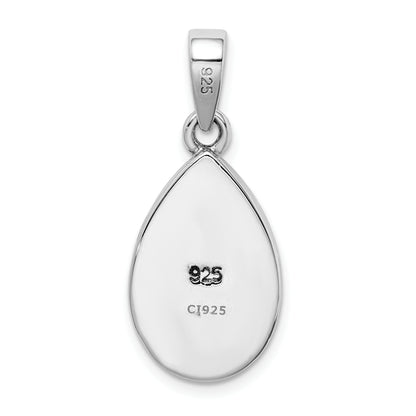 Sterling Silver Rhodium-Plated Created Opal Inlay Teardrop Pendant