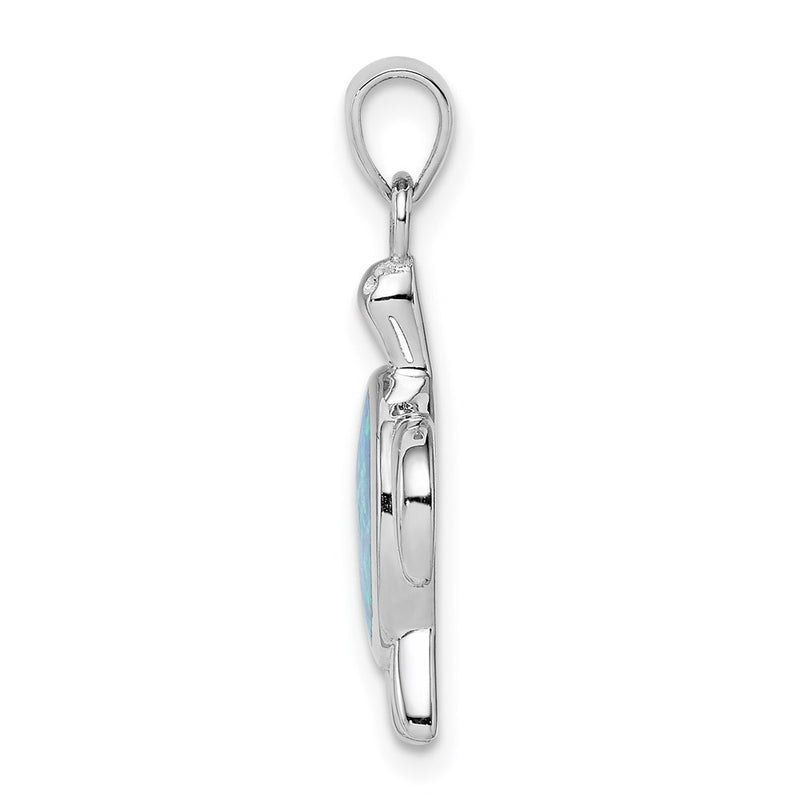 Sterling Silver Rhodium-Plated Polished Created Opal Turtle Pendant
