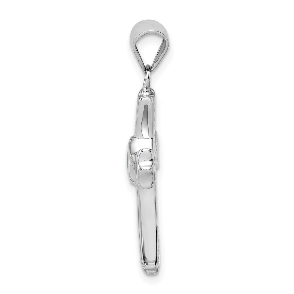 Sterling Silver Rhodium-Plated Created Blue Opal Small Cross Pendant