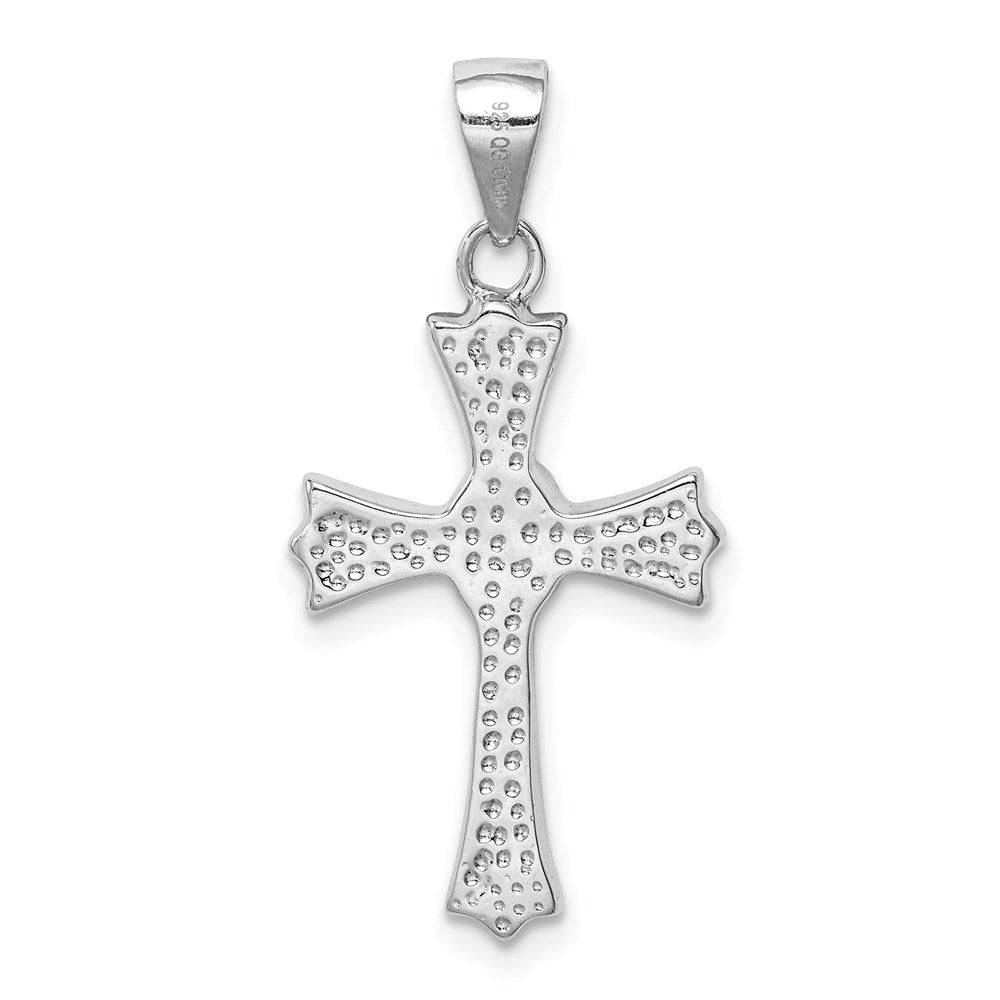 Sterling Silver Rhodium-Plated Created Blue Opal Small Cross Pendant