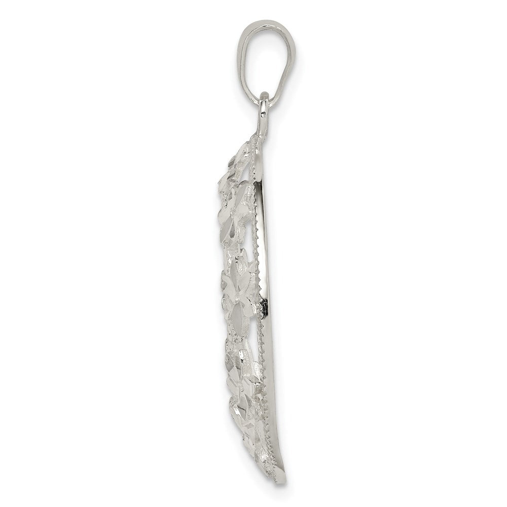 Sterling Silver Diamond-Cut Flower Pendant