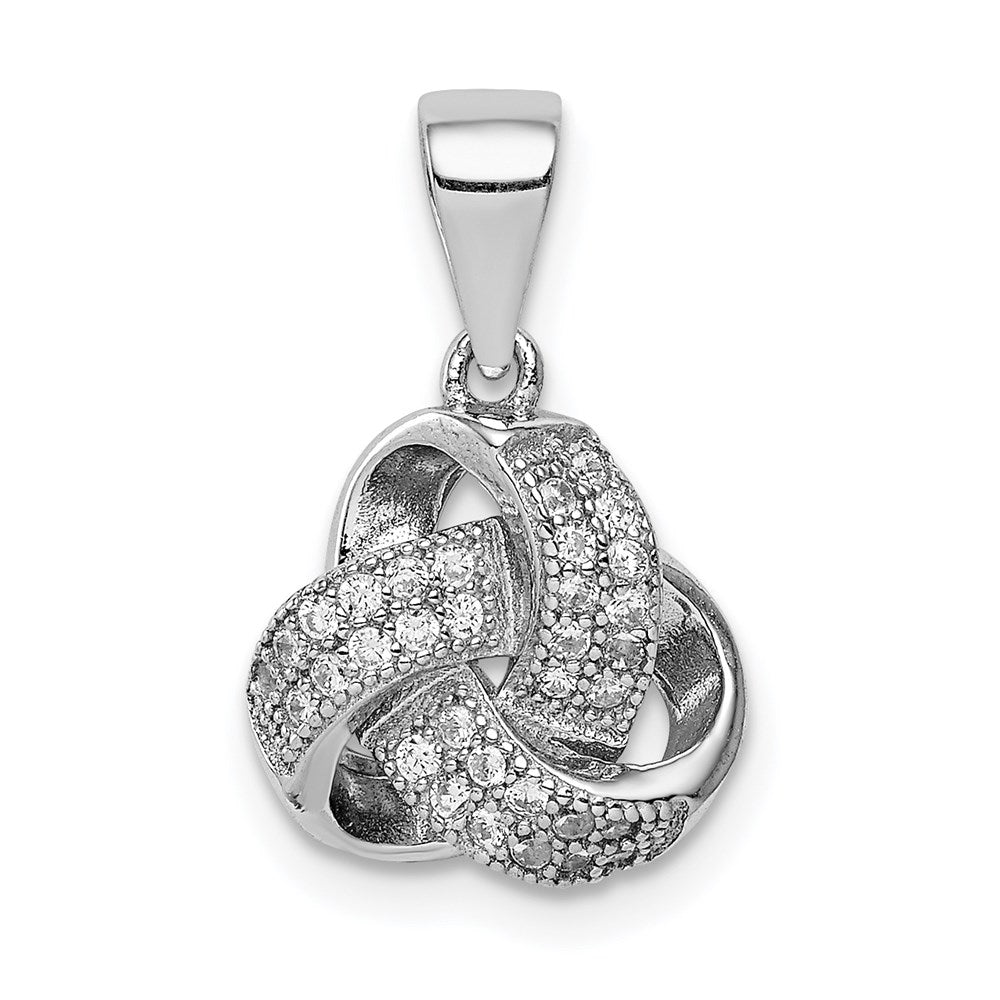 Sterling Silver Rhodium-Plated Polished Cz Love Knot Pendant