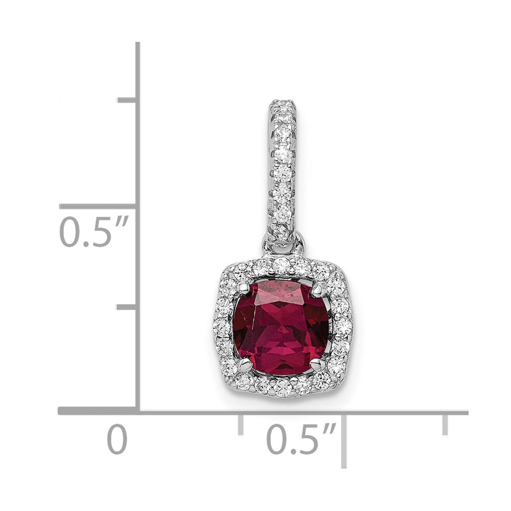 Sterling Silver Rhodium-Plated Lab Created Red Corundum And White Cz Pendant