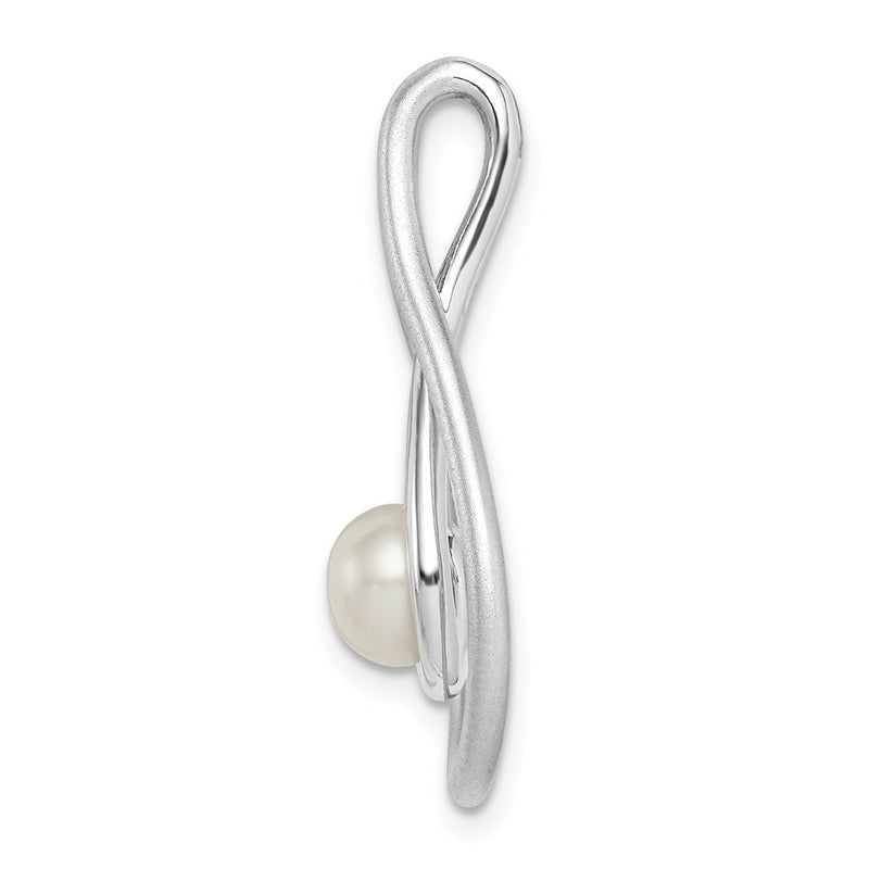 Sterling Silver Rhodium-Plated Brushed & Polished (6-7mm) Fwc Pearl Teardro
