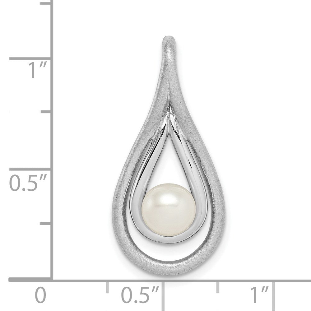 Sterling Silver Rhodium-Plated Brushed & Polished (6-7mm) Fwc Pearl Teardro