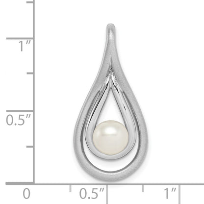 Sterling Silver Rhodium-Plated Brushed & Polished (6-7mm) Fwc Pearl Teardro