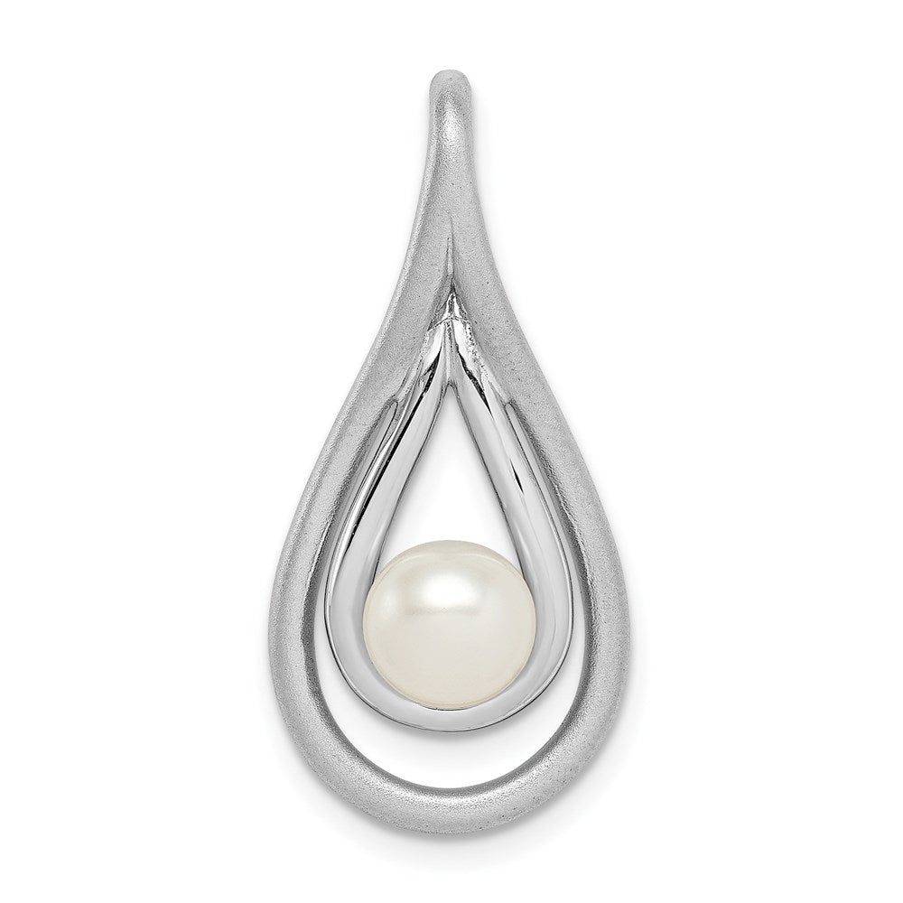 Sterling Silver Rhodium-Plated Brushed & Polished (6-7mm) Fwc Pearl Teardro
